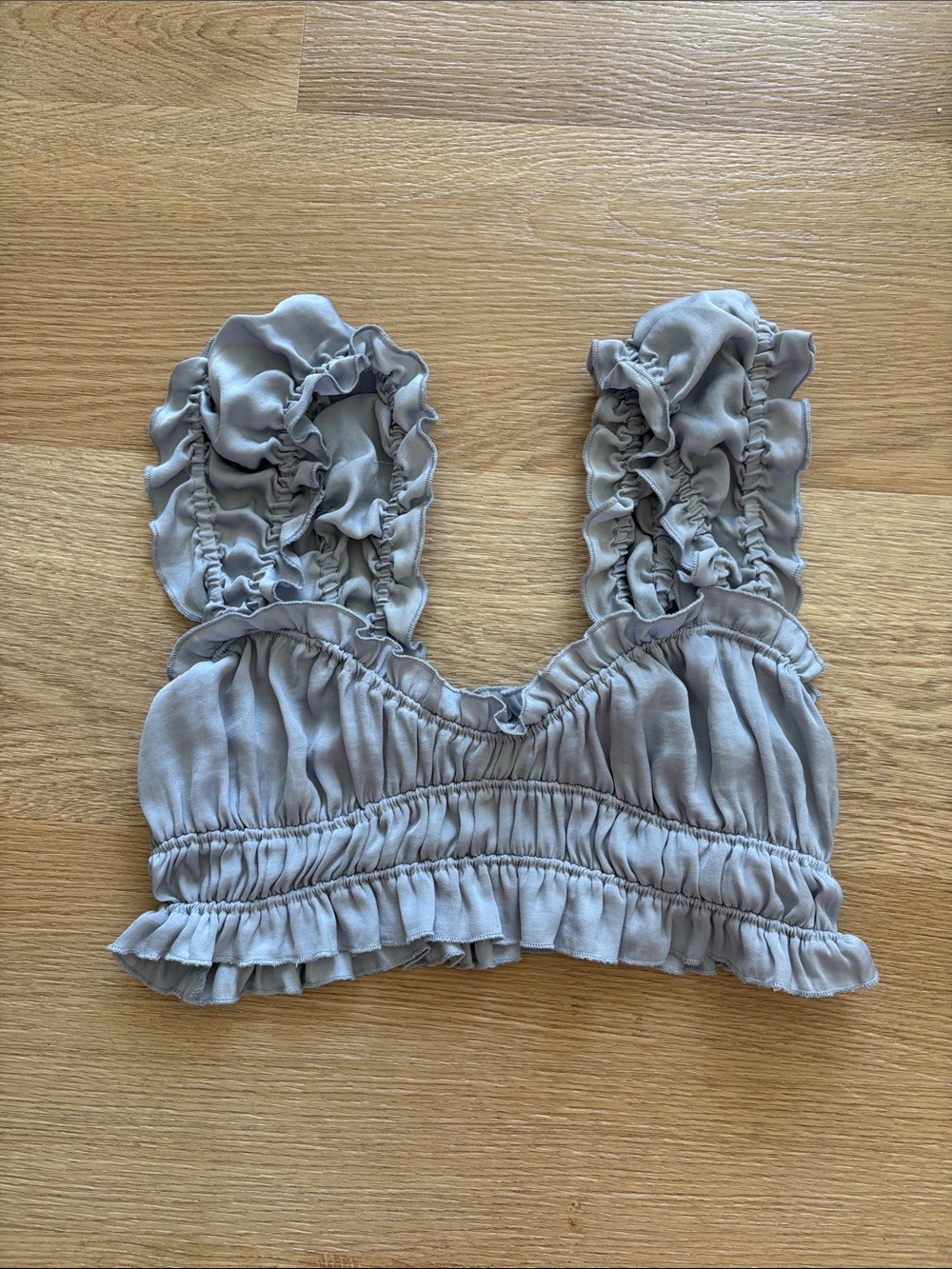 Free People Light Gray Ruffled Crop Top